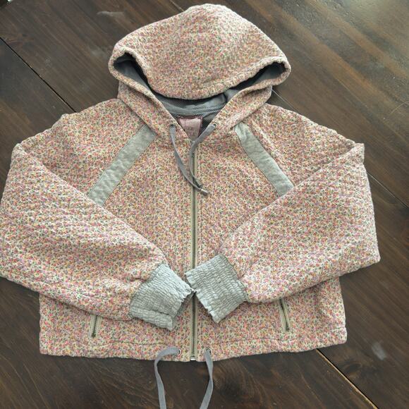 Free People Women’s Quilted Knit Cropped Bomber Jacket Hoodie Floral Medium - Picture 11 of 12